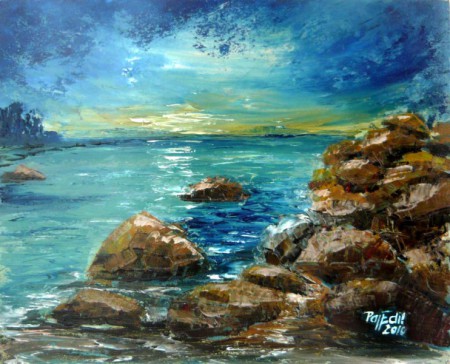 Kövek a parton  35x42 olaj farost Ár: 45.000 Ft
